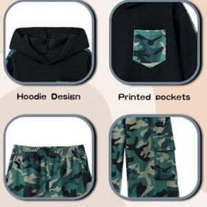 Boys Clothes Boy Outfits 2-Piece Long Sleeve Hoodie and Camouflage Pants Boys Clothing for 6-16 Years