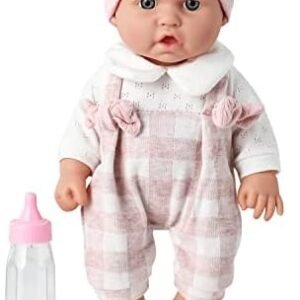 Enjoyin 12'' Baby Doll in Gift Box with Pink Cloths, Pacifier, 13''x13'' Microfabric Blanket, and Feeding Bottle. Gift Idea for Ages 3+