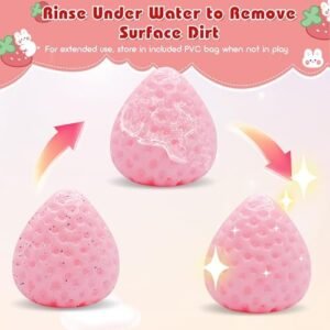 3Pcs Big Strawberry Taba Squishy Toy, Cute Strawberry Sticky Taba Squishy, Squeeze Toys for Stress Relief and Anxiety Relaxing, Decompression Toys, Gifts & Perfect Desk Accessory for Kids/Adult