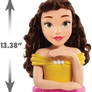Disney Princess Deluxe 14-inch Belle Styling Head with 12 Hair Styling Accessories, 13-pieces, Kids Toys for Ages 3 Up by Just Play