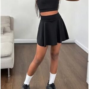 Girl's Workout Solid Color Tank and High Waisted Skorts Set Athletic Sports Running Skirt with Pockets