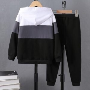 Boys Clothes 2 Piece Color Block Zip Hooded Sweatshirt & Pant Kids Fall Outfits Size 6-12 Years