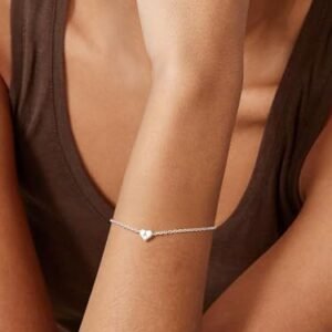Sterling Silver Heart Letter Bracelets Silver Initial 18K White Gold Plated Bracelet Initial Charm 18K White Gold Plated Dainty Bracelet Jewelry Women Teen Couples Girlfriend