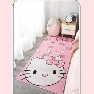 Pink Washable Runner Rug 2' 8" x 5' 3" Cute Cartoon Kitten Face Pattern Non-Slip Area Rugs Kawaii Carpet Home Decor Carpet for Living Room Bedroom Entryway Rug