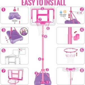 Kids Basketball Hoop with Stand, Adjustable Basketball Set, Toddler Basketball Toys for Boys Age 3 4 5 6 7 8, Indoor Outdoor Backyard Sport Game Gifts