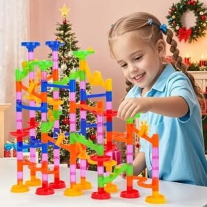 Gifts2U Marble Run Toy, 130Pcs Educational Construction Maze Block Toy Set with Glass Marbles for Kids and Parent-Child Game