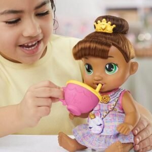 Baby Alive Bubbly Tea Party Sophia Sparkle Doll with Teapot Accessories, Brown Hair, 11 Inches, Kids Toys, Ages 3+