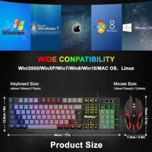BlueFinger RGB Gaming Keyboard and Backlit Mouse Combo, USB Wired, LED Gaming Set for Laptop PC Computer Game and Work