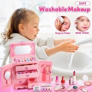 66Pcs Kids Makeup Kit for Girl - Washable Play Makeup Toys Set for Dress Up - Pretend Beauty Make Up Vanity Set Toys for Age 3 4 5 6 7 8 9 10 11 12 Year Old Girls Toddler Kid Christmas Birthday Gifts