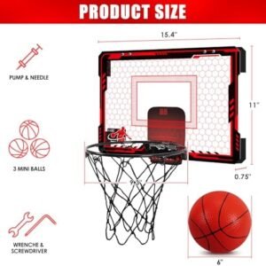 Mini Basketball Hoop Indoor with 7 Colors LED Lights | Over The Door Basketball Hoop with Scorer and Batteries | Door Basketball Hoop for Room Toy Basketball Set for Boys Girls Teens Adults