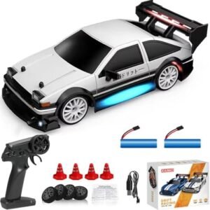 1:24 Scale RC Drift Car 4WD 2.4GHz 30KM/H High Speed Racing Sport Toy Car with LED Lights, Racing and Drift Wheels (8602-Blue)