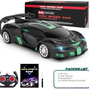 Remote Control Car for Boys Fast 1/18 Scale Rechargeable RC Vehicle Cars Toys Xmas Gifts for Kids High Speed with Headlights (Black Blue)