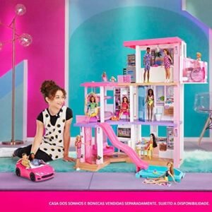 Barbie Convertible 2-Seater Vehicle, Pink Car with Rolling Wheels & Realistic Details, Gift for 3 to 7 Year Olds