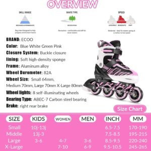 Amazon.com : ECOO Adjustable Inline Skates Boys and Girls Ages 5-8 8-12 with Light up Wheels，Roller Skates for Kids Ages 4-12, Teen Skates for Beginner Outdoor and Indoor : Sports & Outdoors